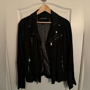Good condition John Varvatos black suede stripe detailed jacket. Size 46